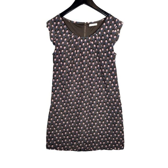 Tulle Anthropologie Shift Dress Medium M Bird Print Taupe Brown Mini Kawaii Cute - Picture 1 of 8